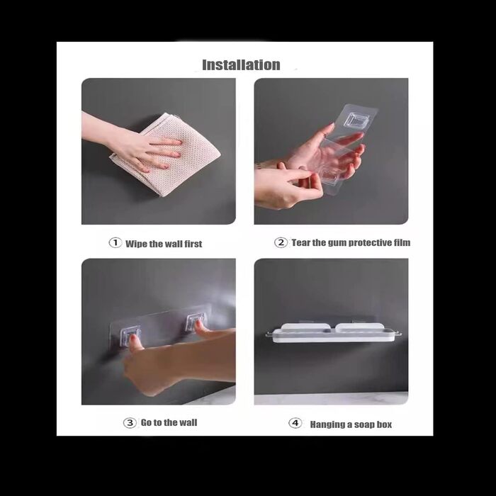 Підставка для мила з піддоном, сіра. Без свердління. Для душу, кухні, ванної кімнати