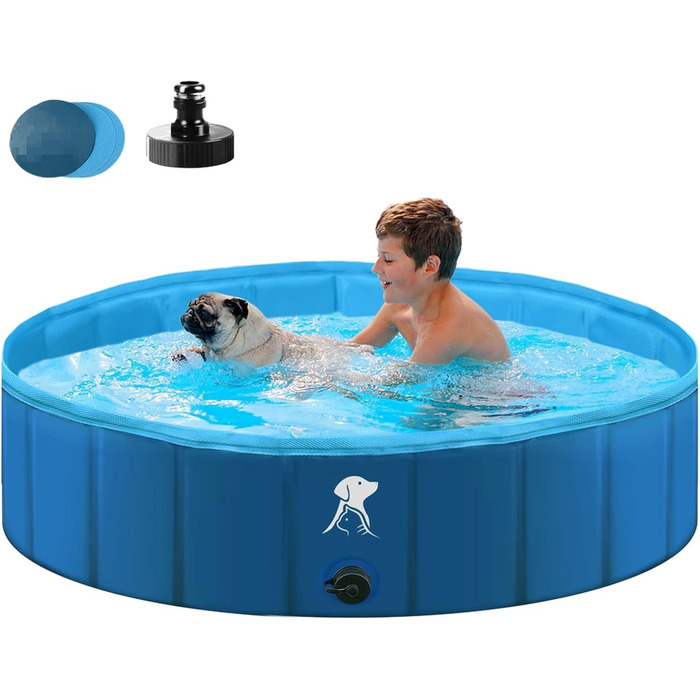 Dog Pool for Large & Small Dogs, Foldable Dog Splash Pool 160 * 30CM Dog Bathtub Stable Swimming Pool Pet Child Swimming Pool Non-Slip Portable Blue