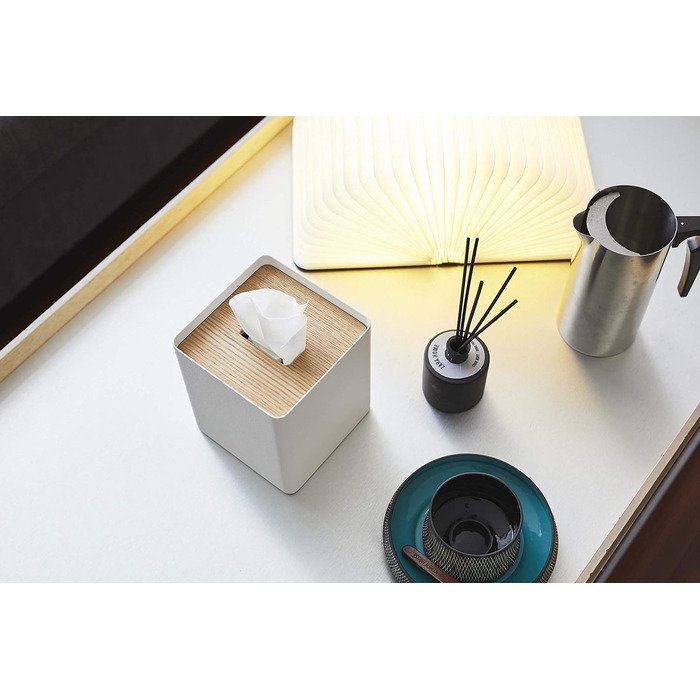 Yamazaki 5180 RIN Tissue Case Square, White, Steel/Wood, 13 x 13 x 15.5 cm