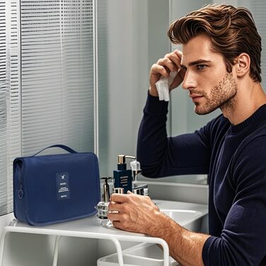 Чоловіча косметичка для подорожей з ручкою, блакитна: кілька відділень для організації речей