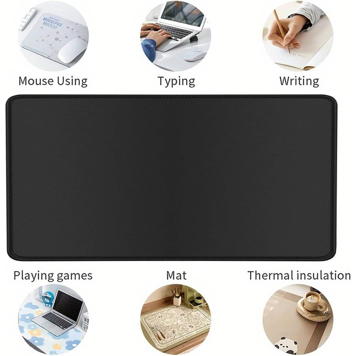 Великий килимок для столу 800x400 мм, геймінговий килимок для миші з прошитими краями, неслизьке покриття, килимок для клавіатури та миші Black & White Abstraction (Чорний, 1000L x 500B мм)