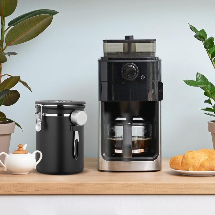 Герметичний контейнер для кави з нержавіючої сталі, 2.8 л, з CO2-клапаном, мірною ложкою та індикатором дати (для кави, горіхів, чаю, какао)