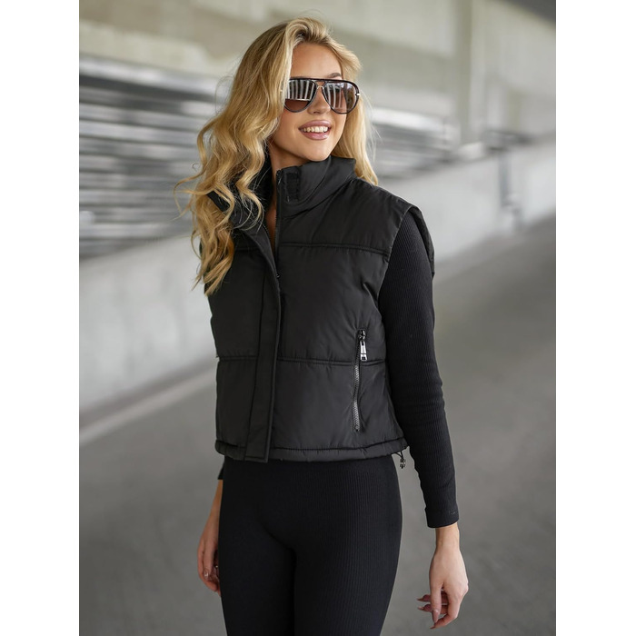 Жіноча степкова жилетка OZONEE з капюшоном, без рукавів, спортивна, для перехідного сезону, чорна (L)