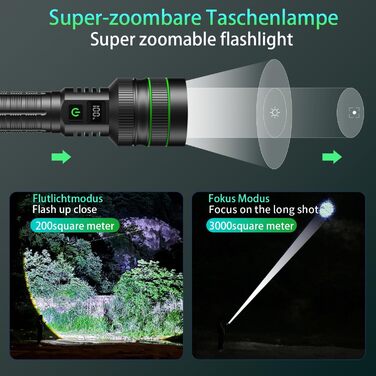 Ліхтарик ASORT LED акумуляторний 200000 люмен, надяскравий, зум, USB, 6 режимів, водонепроникний IPX67, для кемпінгу, туризму, надзвичайних ситуацій