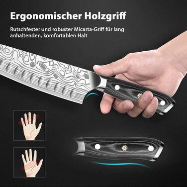 Ніж Santoku MOSFiATA 18 см кухонний, сталь EN 1.4116, дерев'яна ручка - гострий ніж для кухні