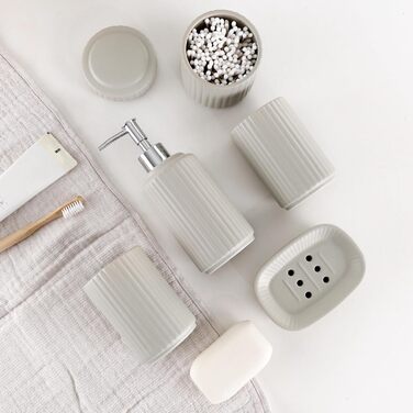 Набір для ванної кімнати NOVAJOY, кераміка, 5 предметів: мильниця, дозатор мила, тримач для зубних щіток, контейнер для ватних паличок, декор для ванної кімнати преміум-якість (абрикосовий сірий)