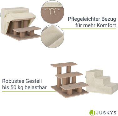 Juskys Pet Staircase Dog Staircase 36 cm - 3-Step Staircase with Washable Plush Cover - Cat Staircase Dog Ramp for Bed, Sofa, Couch, and Car - Cover (Beige)