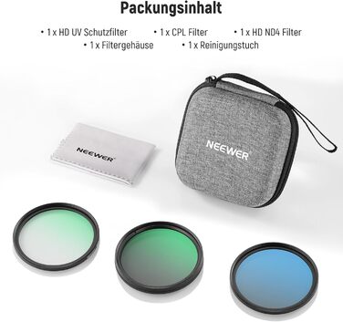 Набір фільтрів для об'єктива NEEWER 58mm: UV, CPL, ND4 з чохлом та алюмінієвим каркасом