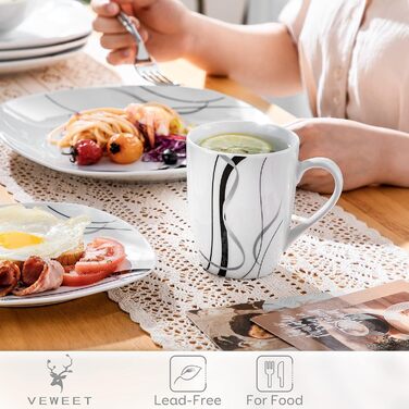 VEWEET Porcelain Coffee Cups 'Fiona' 6-Piece Set | Capacity 350 ml, Height 10.2 cm | Complement to the 'Fiona' tableware set | Coffee cups and teacups for 6 people