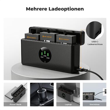 Акумулятор K&F Concept Hero 13 для GoPro 13 Black 2100mAh + LED Зарядний пристрій (3 слоти, органайзер)