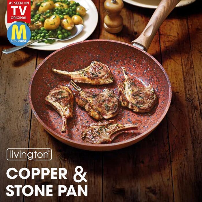 Сковорода Livington Copper & Stone 28 см індукційна, антипригарна, для всіх типів плит. З рецептами.
