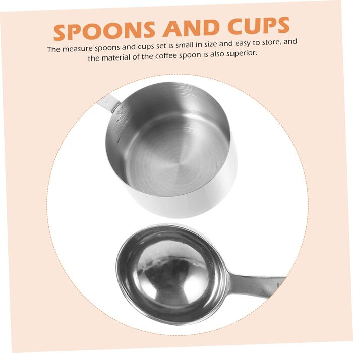 Cabilock 3-Piece Measuring Spoon Set, Stainless Steel Kitchen Helper Set, Kitchen Utensil Set, Measuring Spoons Set, Dessert Cups with Lid, Measuring Spoon Cup, Stainless Steel