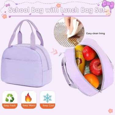 Шкільний рюкзак для підлітків, дівчаток, 3-в-1 (рюкзак, ланчбокс, пенал) Violett, 15.6