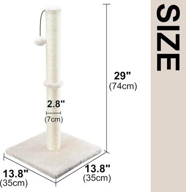 Дім-кратцбаум для котів Dimaka, 74 см, з мотузкою з сизалю та м'яким плюшевим покриттям (Бежево-білий)