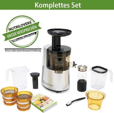 Соковитискач Nutrilovers NUTRI-PRESS MAX для цілих фруктів, холодного віджиму, шнековий, BPA-free, з широкою горловиною 135 мм, у комплекті пляшка та книга рецептів