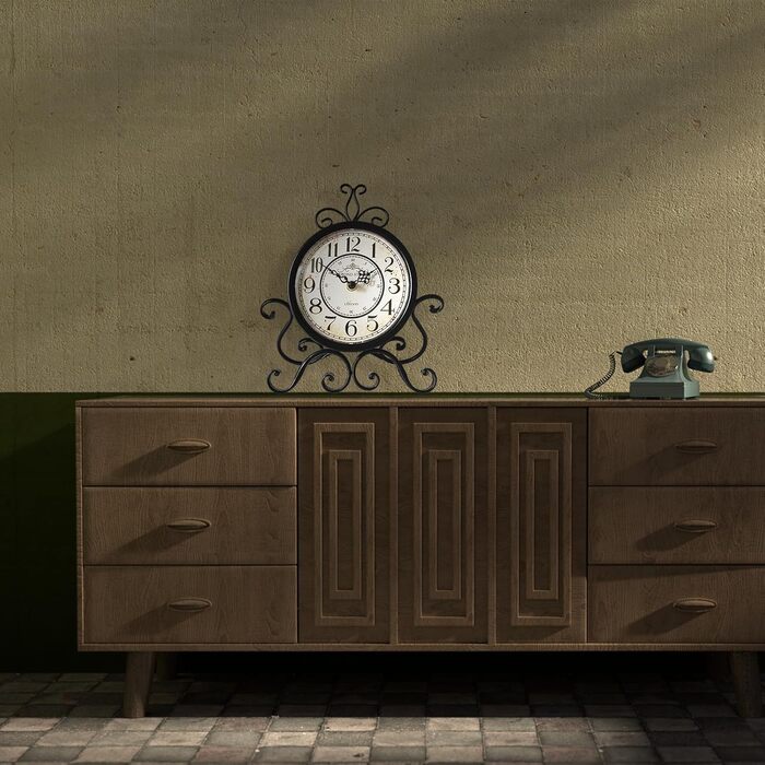 HZDHCLH Retro Silent Roman Table Clock for Living Room Bedroom Office Art Desk Clock (Pure Black)