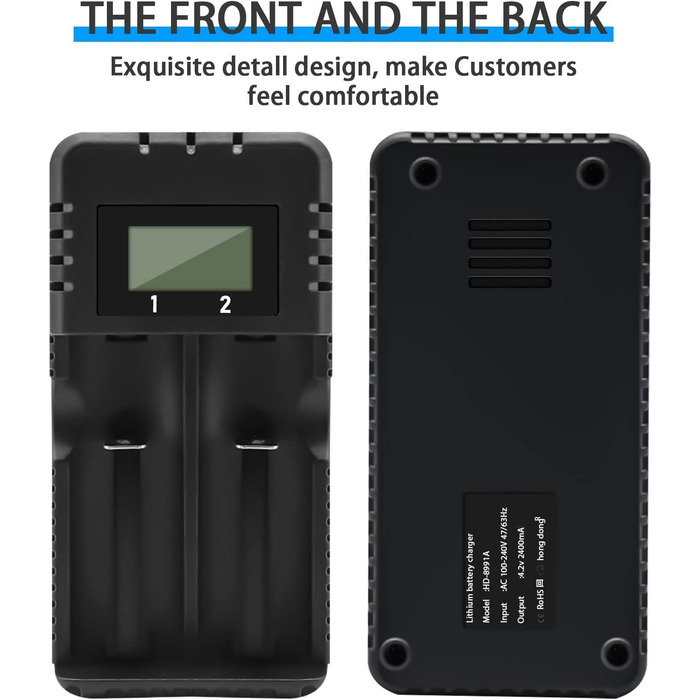 Зарядний пристрій для акумуляторів Li-Ion з LCD-дисплеєм, 4 слоти, швидка зарядка, сумісний з 26650/18650/14500/16340