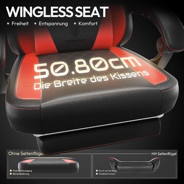 Ігрове крісло Dowinx Racing з ергономічною підтримкою попереку, чорно-червоне, PU шкіра, 150 кг