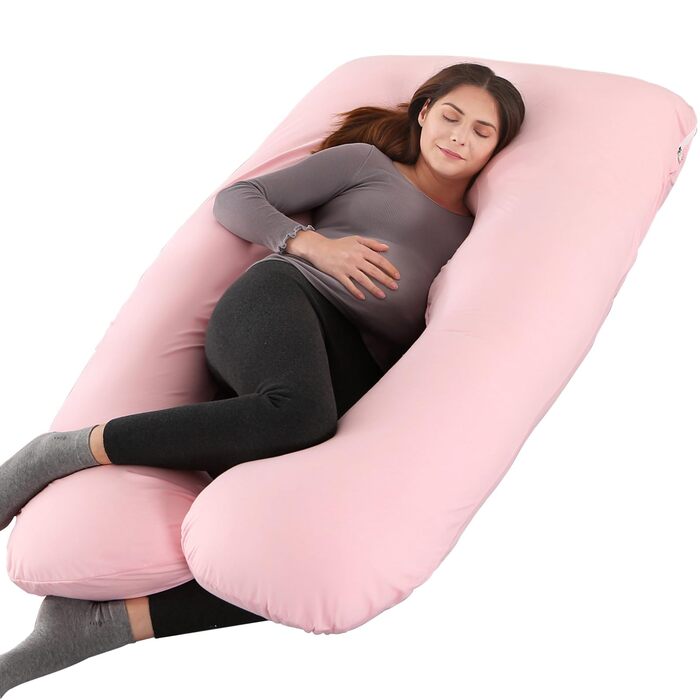 Подушка для вагітних Amagoing U-подібна, 144.8 см, рожева. Знімна чохол з джерсі, для підтримки спини, ніг та стегон.