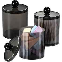 Організатор для ватних паличок та косметики з кришкою (3 шт.) - прозорий чорний контейнер для ватних дисків, зубної нитки, спонжів для макіяжу та аксесуарів для волосся