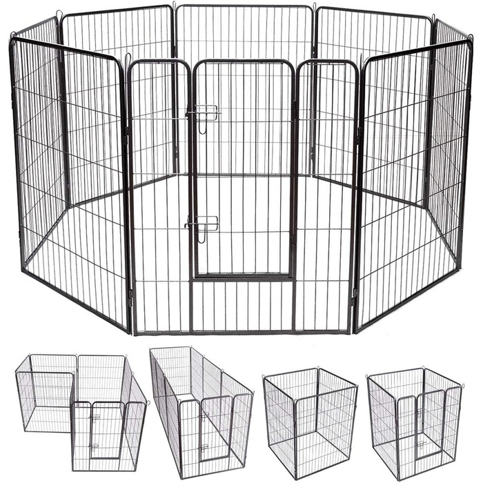 Металевий вольєр для собак та котів Costway 80 см, 8-секційний, чорний