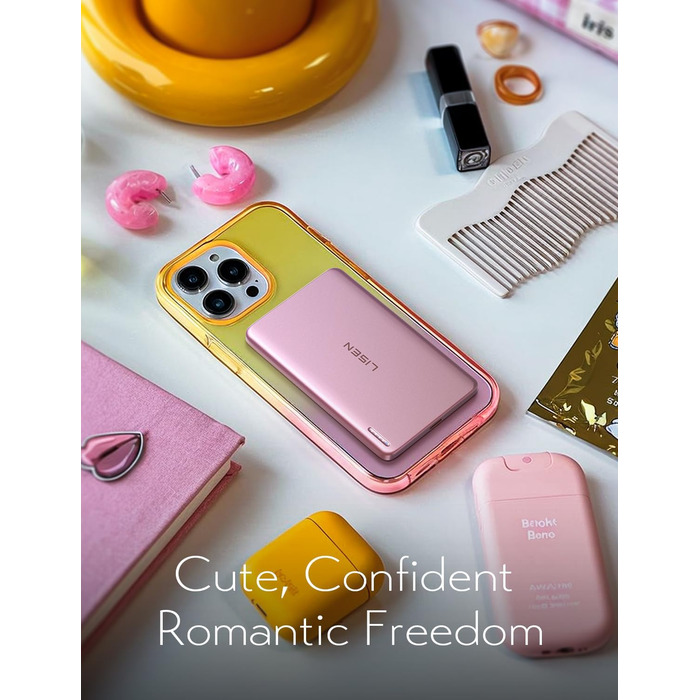 Power Bank Magsafe LISEN 5000mAh для iPhone 17/15 Pro/Max/13 - Рожевий, 18W PD USB-C, Slim, Аккумуляторний чохол, Аксесуар