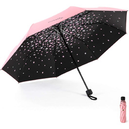 Зонт компактний, складаний, з UV-захистом, від Voy Lady – Рожевий, з квітковим малюнком (квіти сакури), діаметр у розкладеному стані 96 см