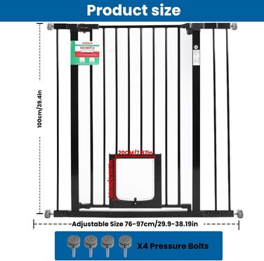 Дитяче ворота UBRAVOO для дверей та сходів, 100 см, безпечне захисне ворота для дітей та домашніх тварин, автоматичне закривання, трикратне блокування, висока модель, ширина 76-97 см, білий колір