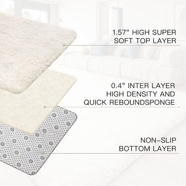 Килимок для вітальні та спальні Sour Lemon, 60x120 см, килимок-доріжка, миючий, нековзний, пухнастий, м'який, сучасний, для дітей, підлоговий килим, килим-доріжка для дитячої, коридору, вітальні (слонова кістка, 80x160 см)