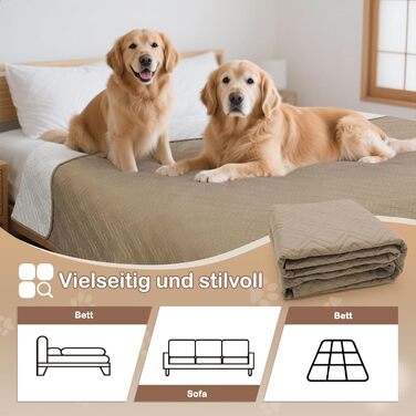 Водонепроникний килимок для собак Gyuro, двосторонній, міцний, для дивану та ліжка, прання дозволено, для собак та котів (Темно-хакі + Хакі, 77 x 178 см)