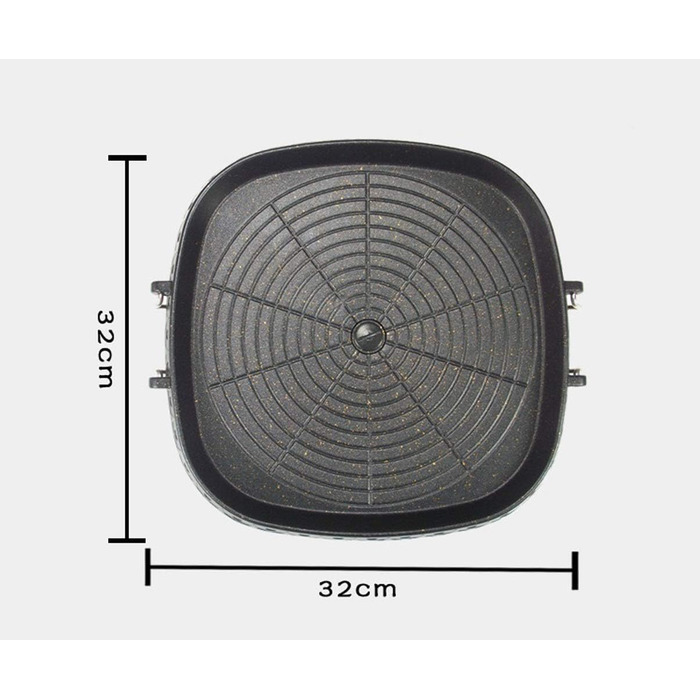 Square Korean-style grill pan with Maifan-coated surface, non-stick, smoke-free grill plate for indoor and outdoor use, grill, 32 x 32 cm