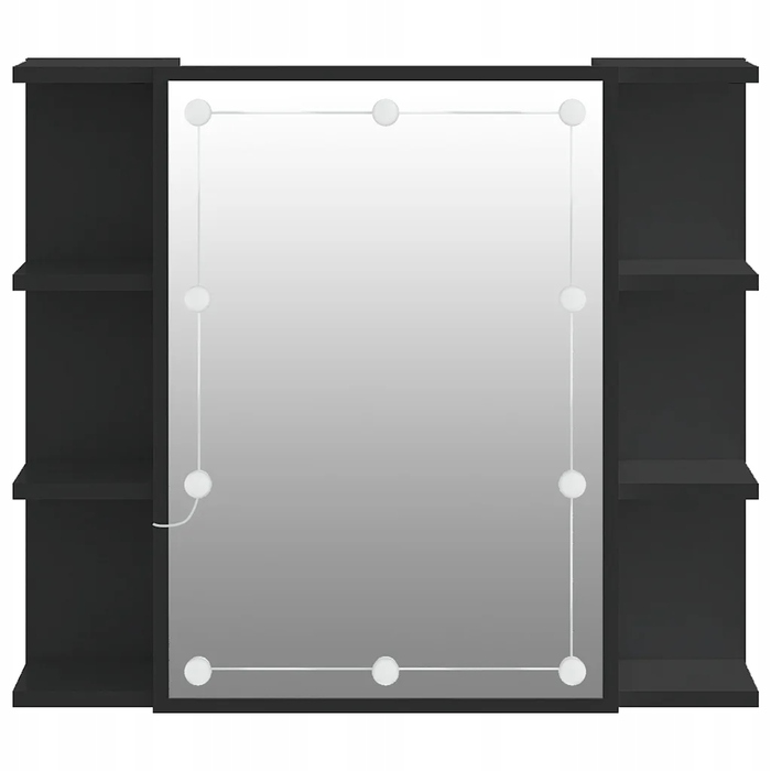Шафа у ванну кімнату з дзеркалом та LED-підсвіткою, чорна, 70x16,5x60 см