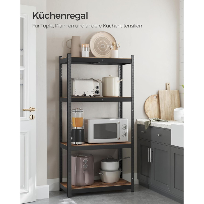 SONGMICS 4-Tier Adjustable Stand/Book/Storage Shelf - Vintage Brown & Black
