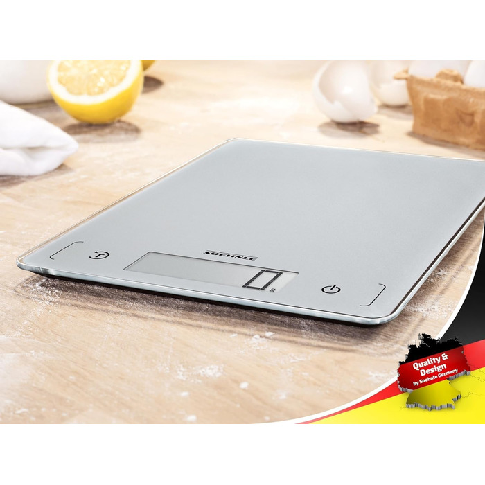 Кухонні ваги Soehnle Page Comfort 300 slim, цифрові, срібні, до 10 кг, точність 1 г, сенсорне управління, з батарейками, ультратонкий дизайн