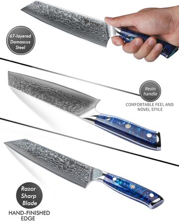 Ніж Kiritsuke Damastmesser 22 см, серія Xuan, сталь VG10 Дамаск, ручка з полімеру (сапфірово-синій)