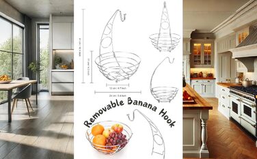 Металева фруктова корзина Exzact з тримачем для бананів, 41 см, срібляний хром