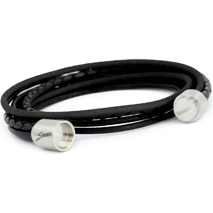 Браслет шкіряний Echtleder (Німеччина), унісекс, з магнітною застібкою, чорно-срібний, розмір L (17-18 см)