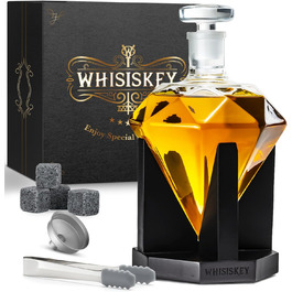 WHISISKEY Whiskey Carafe Set - Whiskey Gift Set - Gifts for Men - Men's Gifts Gift - Birthday Gift for Men - Diamond Decanter 700ML, Gift Box, 4 Whiskey Stones