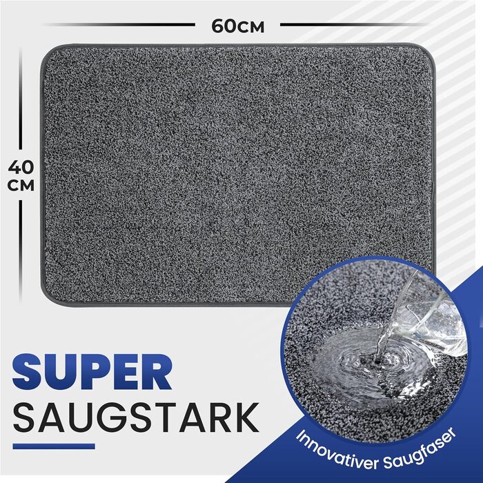 Килимок Mibao SoftStep Luxus 60x90 см - грязезахисний, антиковзкий, вологопоглинаючий килимок для дому (сірий)