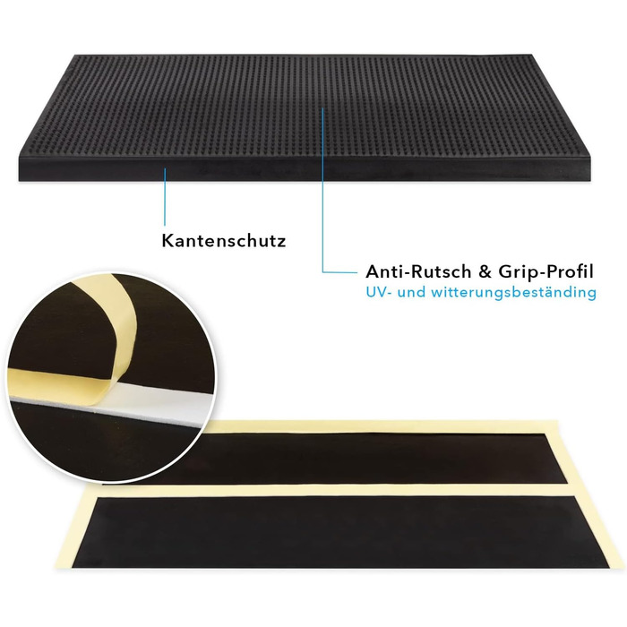 Rubber Threshold Ramps - Non-Slip Transition Mats for Indoor/Outdoor Use - 5 Piece Set - Various Designs - 25x75cm (Santiago)