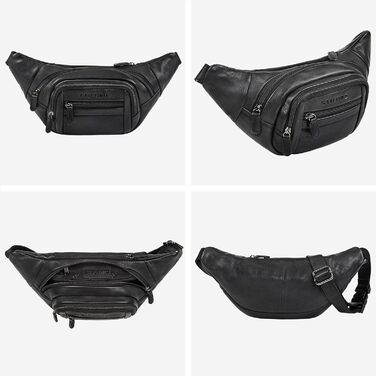 STILORD 'Dublin' Чоловіча поясна сумка з екошкіри великого розміру з багатьма відділеннями, водовідштовхуюча, захист від крадіжки. Чоловіча сумка на пояс XXL з екошкіри для подорожей, фестивалів, піших прогулянок, чорного кольору.