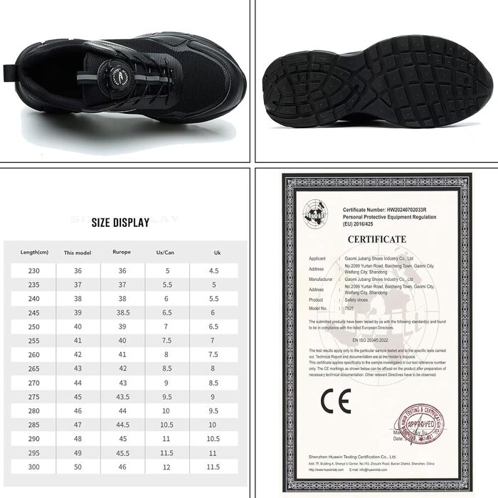 Черевики робочі чоловічі/жіночі S3 Explorer 3.0, легкі, дихаючі, зі сталевим підноском, швидкозастібання, чорні (40 EU)