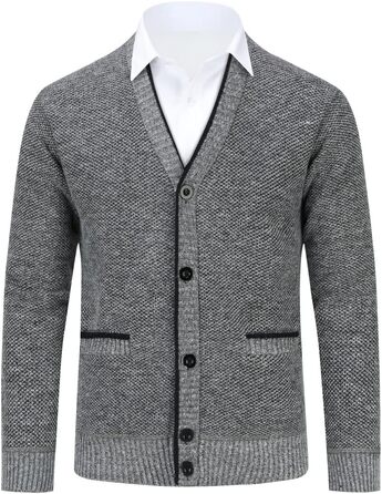 Чоловічий кардиган Allthemen з V-подібним вирізом, з підкладкою, на кнопках, грубий трикотаж, теплий перехідний жакет (4XL, світло-сірий)