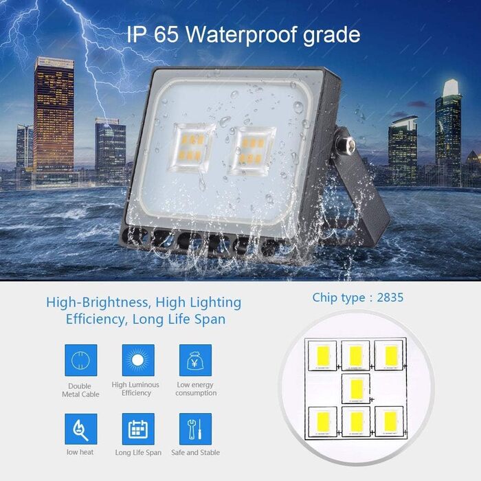 papasbox LED Floodlight Floodlights Spotlights, LED Floodlight Construction Light with Plug Waterproof IP65, 3000K Warm White, Ideal Wall Light Outdoor Lighting for Garden, Garage, Hotel (Warm White, 10W)