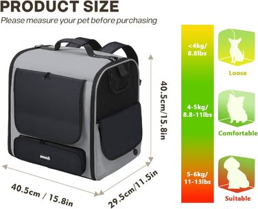 Рюкзак-переноска для котів та маленьких собак Pecute, великий, з вентиляцією, для подорожей, піших прогулянок, кемпінгу, ергономічний дизайн, темно-зелений (сірий)