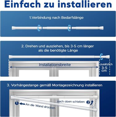 Штанга для карнизів без свердління, біла, 71-155 см, Ø 25 мм, телескопічна, для штор, душової завіси та гардеробу