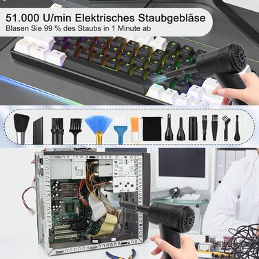 Електричний пилосос для повітря Faburo: 3 швидкості, 51000 об/хв, LED-підсвічування, USB-зарядка, для авто, дивана, офісу