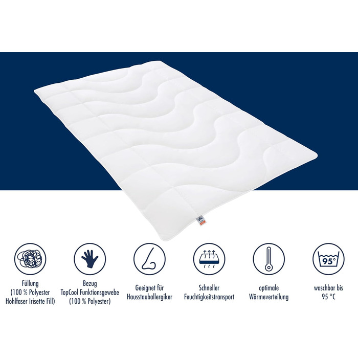 Irisette Lotte All-Season Blanket – Made in Germany - Quilted Comforter with Top Cool Fabric, washable at 95 degrees, includes storage bag, 155 x 220 cm, white, Öko-Tex Certified 155 x 220 cm Mono - All-Season Blanket