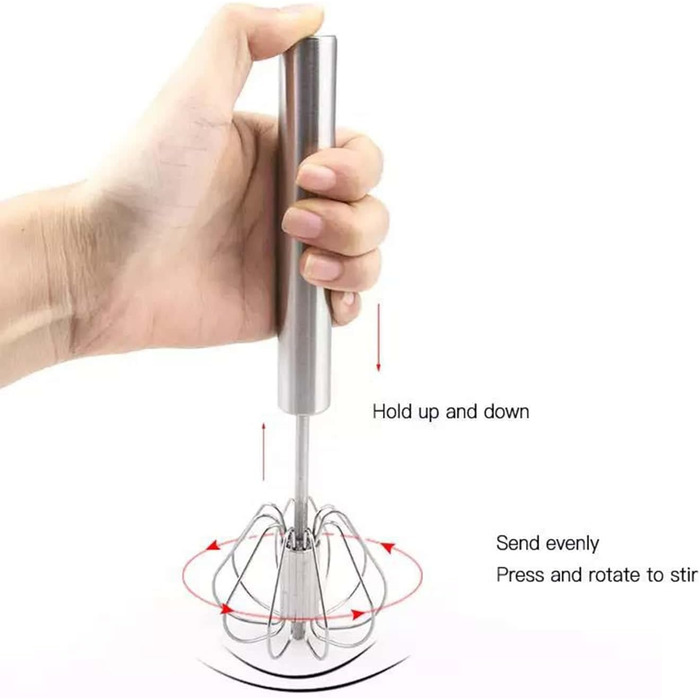 1 piece semi-automatic rotating whisk, stainless steel whisk, kitchen tool