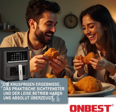 Фритюрниця ONBEST з великим оглядовим вікном та 12 програмами приготування – XL Airfryer об'ємом 6,5 л, 1600 Вт + 100 листів пергаментного паперу для випікання. Готування без олії для 2-5 осіб